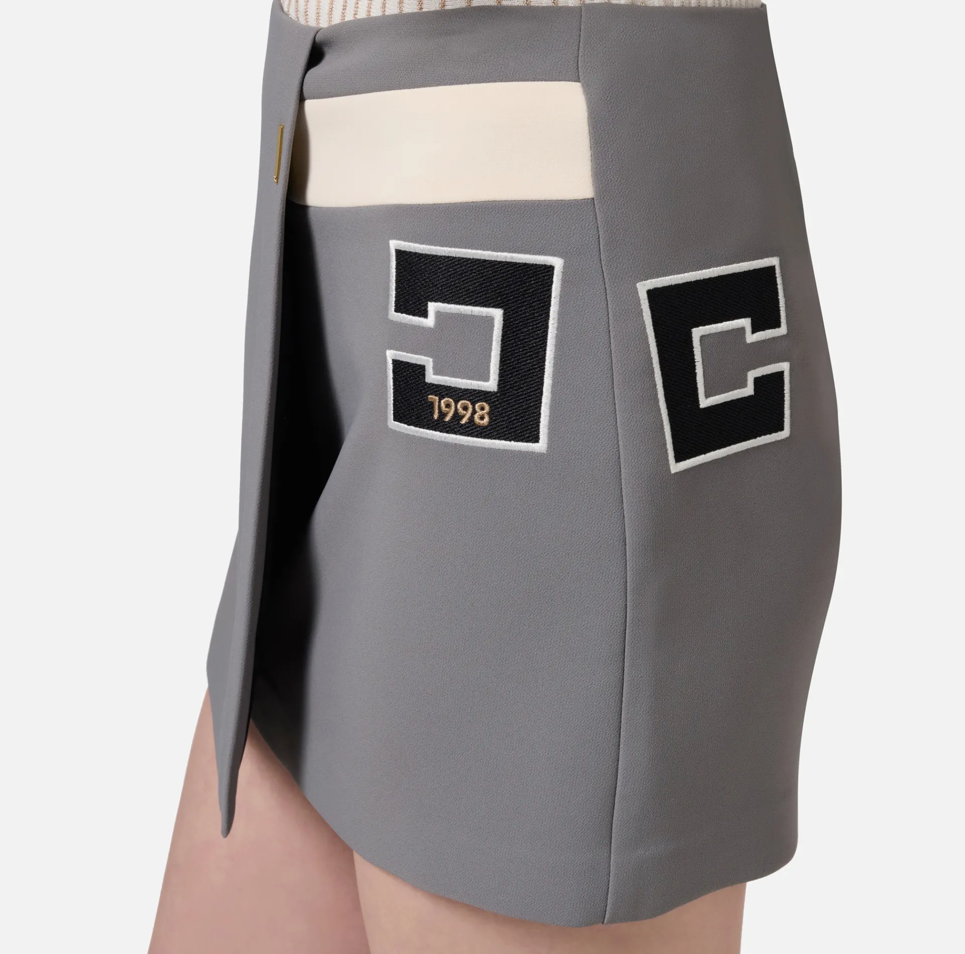 Elisabetta Franchi Skirts|Stretch crêpe miniskirt with band and logo embroidery