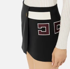 Elisabetta Franchi Skirts|Stretch crêpe miniskirt with band and logo embroidery Black/Butter