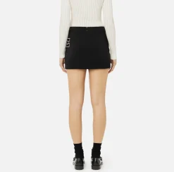 Elisabetta Franchi Skirts|Stretch crêpe miniskirt with band and logo embroidery Black/Butter