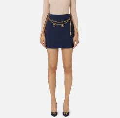 Elisabetta Franchi Tailleur|Skirts|Stretch crêpe miniskirt with belt Navy