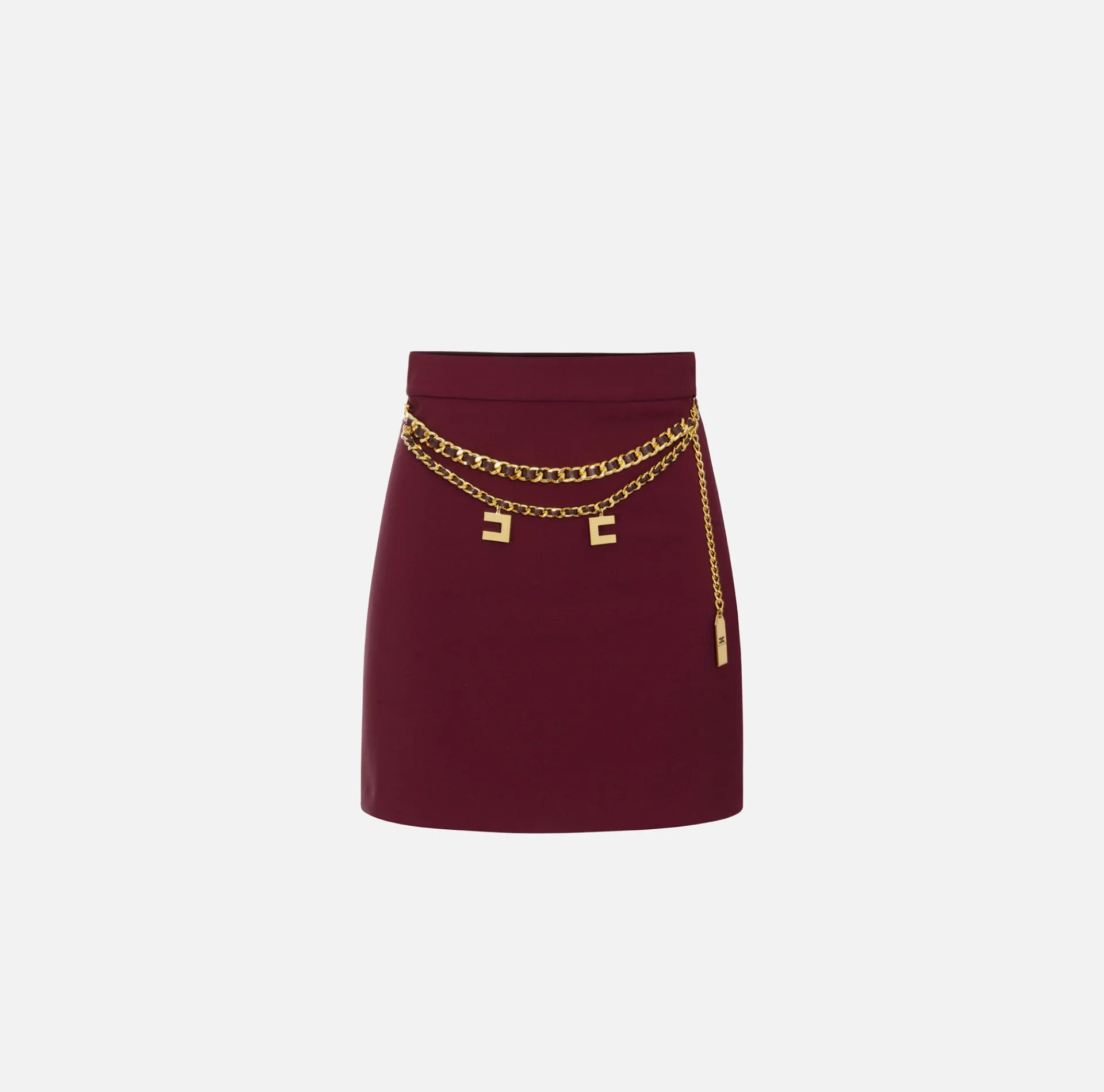 Elisabetta Franchi Tailleur|Skirts|Stretch crêpe miniskirt with belt RougeNoir