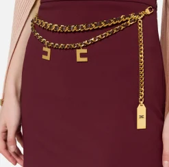 Elisabetta Franchi Tailleur|Skirts|Stretch crêpe miniskirt with belt RougeNoir