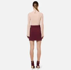Elisabetta Franchi Tailleur|Skirts|Stretch crêpe miniskirt with belt RougeNoir