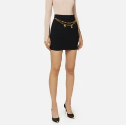 Elisabetta Franchi Tailleur|Skirts|Stretch crêpe miniskirt with belt Black