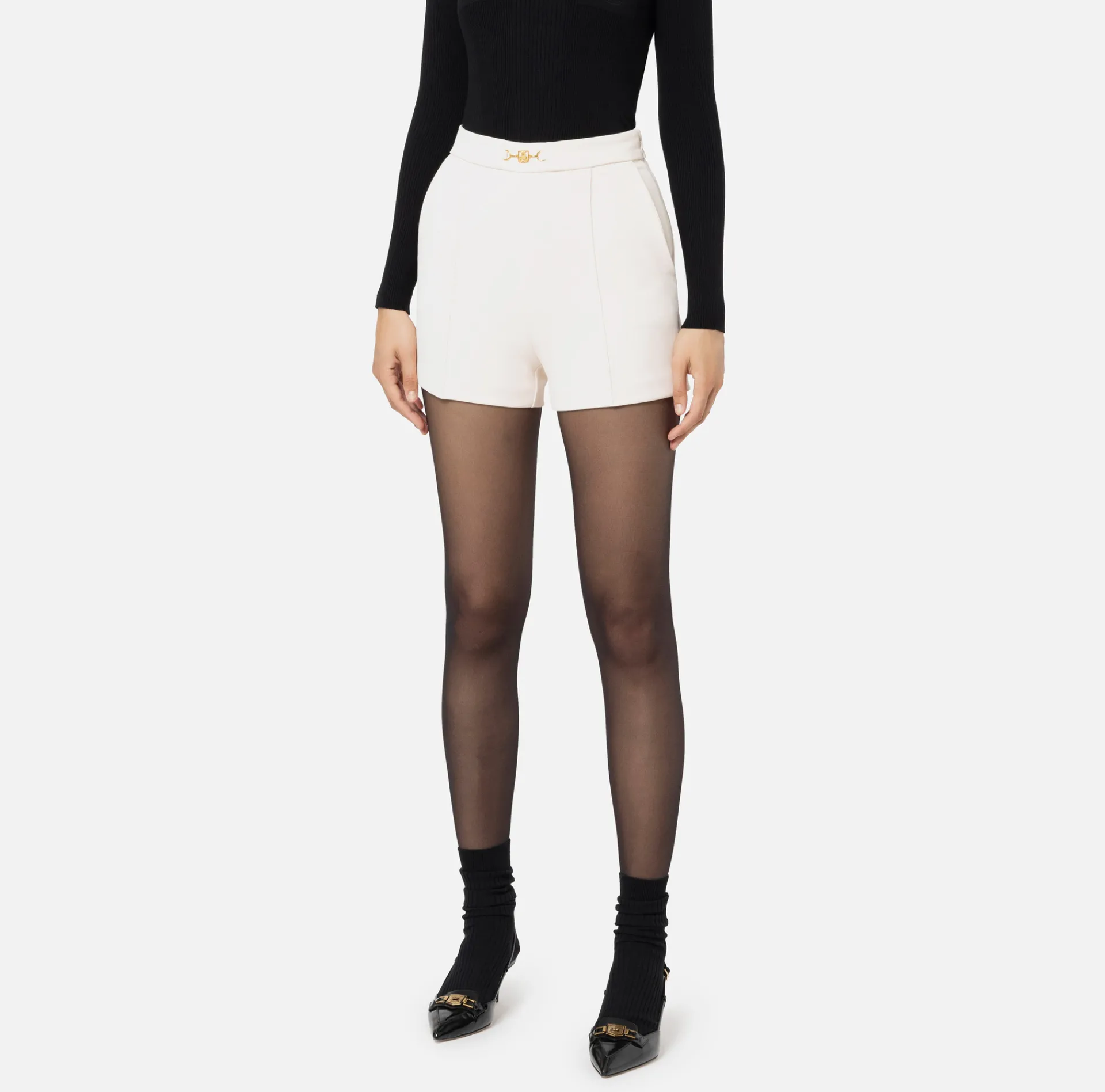 Elisabetta Franchi Trousers And Shorts|Stretch crêpe shorts with horsebit Butter