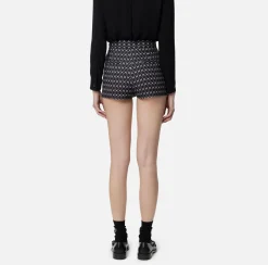 Elisabetta Franchi Trousers And Shorts|Stretch crêpe shorts with diamond print and chain Black/Butter