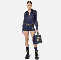 Elisabetta Franchi Trousers And Shorts|Stretch crêpe shorts with belt Navy