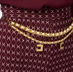 Elisabetta Franchi Trousers And Shorts|Stretch crêpe shorts with diamond print and chain RougeNoir/Butter