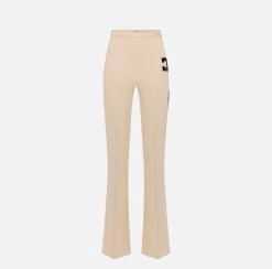 Elisabetta Franchi Trousers And Shorts|Stretch crêpe straight trousers with bands and logo embroidery
