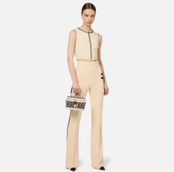 Elisabetta Franchi Trousers And Shorts|Stretch crêpe straight trousers with bands and logo embroidery