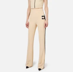 Elisabetta Franchi Trousers And Shorts|Stretch crêpe straight trousers with bands and logo embroidery