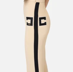 Elisabetta Franchi Trousers And Shorts|Stretch crêpe straight trousers with bands and logo embroidery