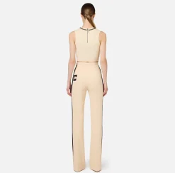 Elisabetta Franchi Trousers And Shorts|Stretch crêpe straight trousers with bands and logo embroidery
