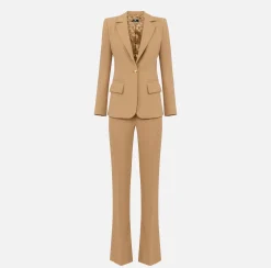 Elisabetta Franchi Tailleur|Stretch crêpe suit with fitted jacket and straight trousers Bronze
