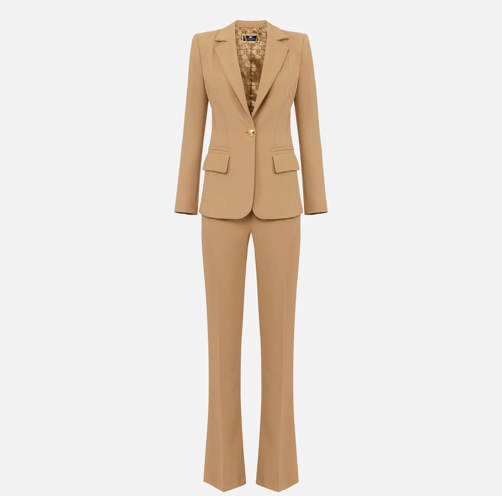 Elisabetta Franchi Tailleur|Stretch crêpe suit with fitted jacket and straight trousers Bronze