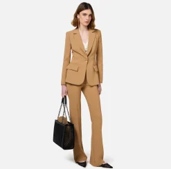 Elisabetta Franchi Tailleur|Stretch crêpe suit with fitted jacket and straight trousers Bronze