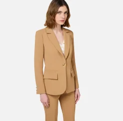 Elisabetta Franchi Tailleur|Stretch crêpe suit with fitted jacket and straight trousers Bronze