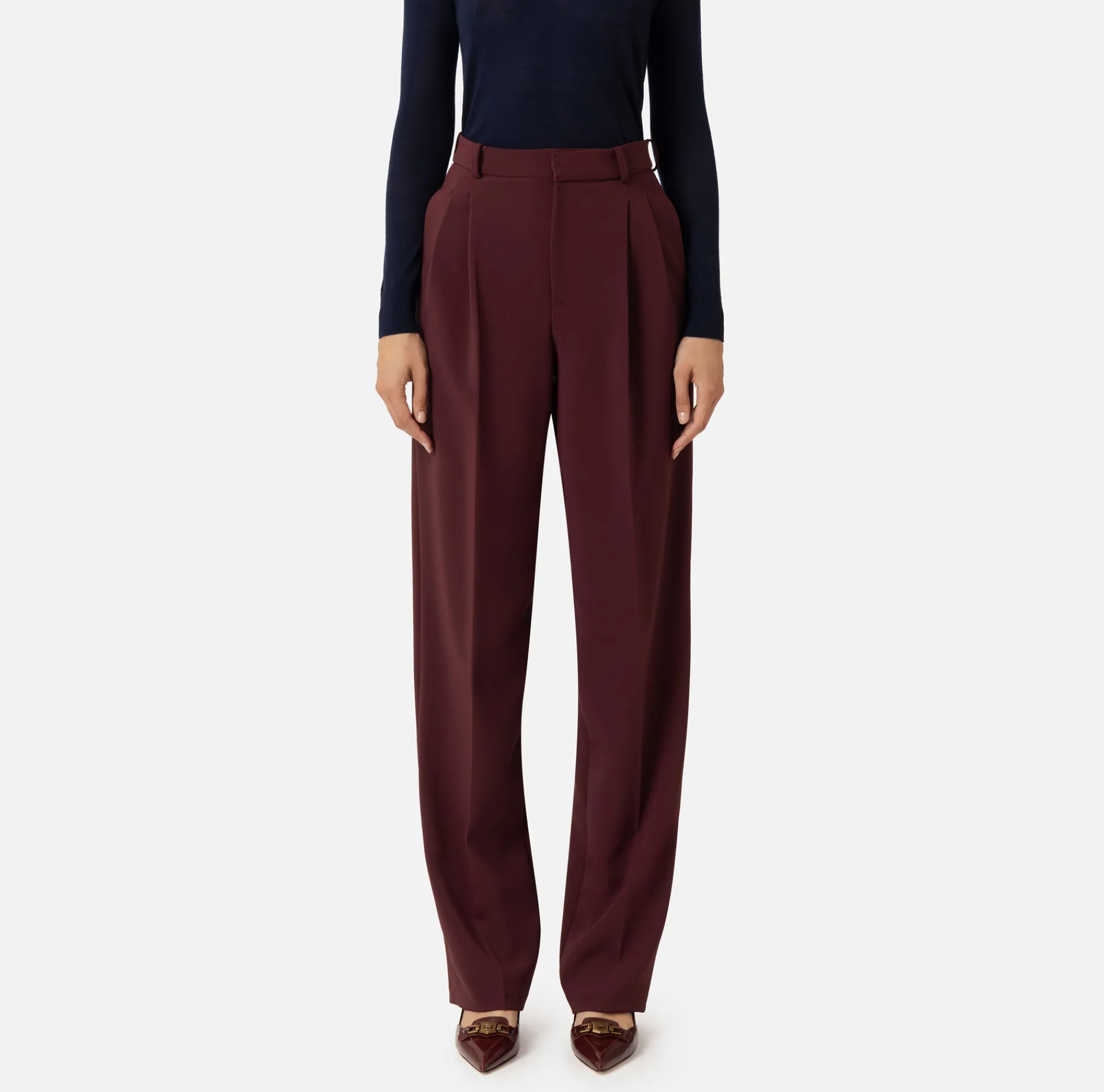 Elisabetta Franchi Trousers And Shorts|Stretch crêpe trousers with double darts RougeNoir