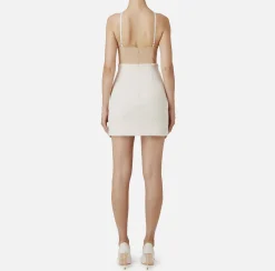 Elisabetta Franchi Mini Dresses|Dresses|Stretch crêpe two-tone mini-dress with logoed elastic