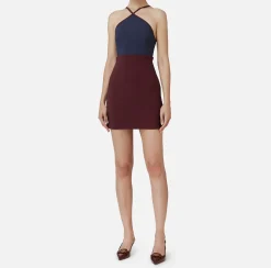 Elisabetta Franchi Mini Dresses|Dresses|Stretch crêpe two-tone mini-dress with logoed elastic Navy/RougeNoir