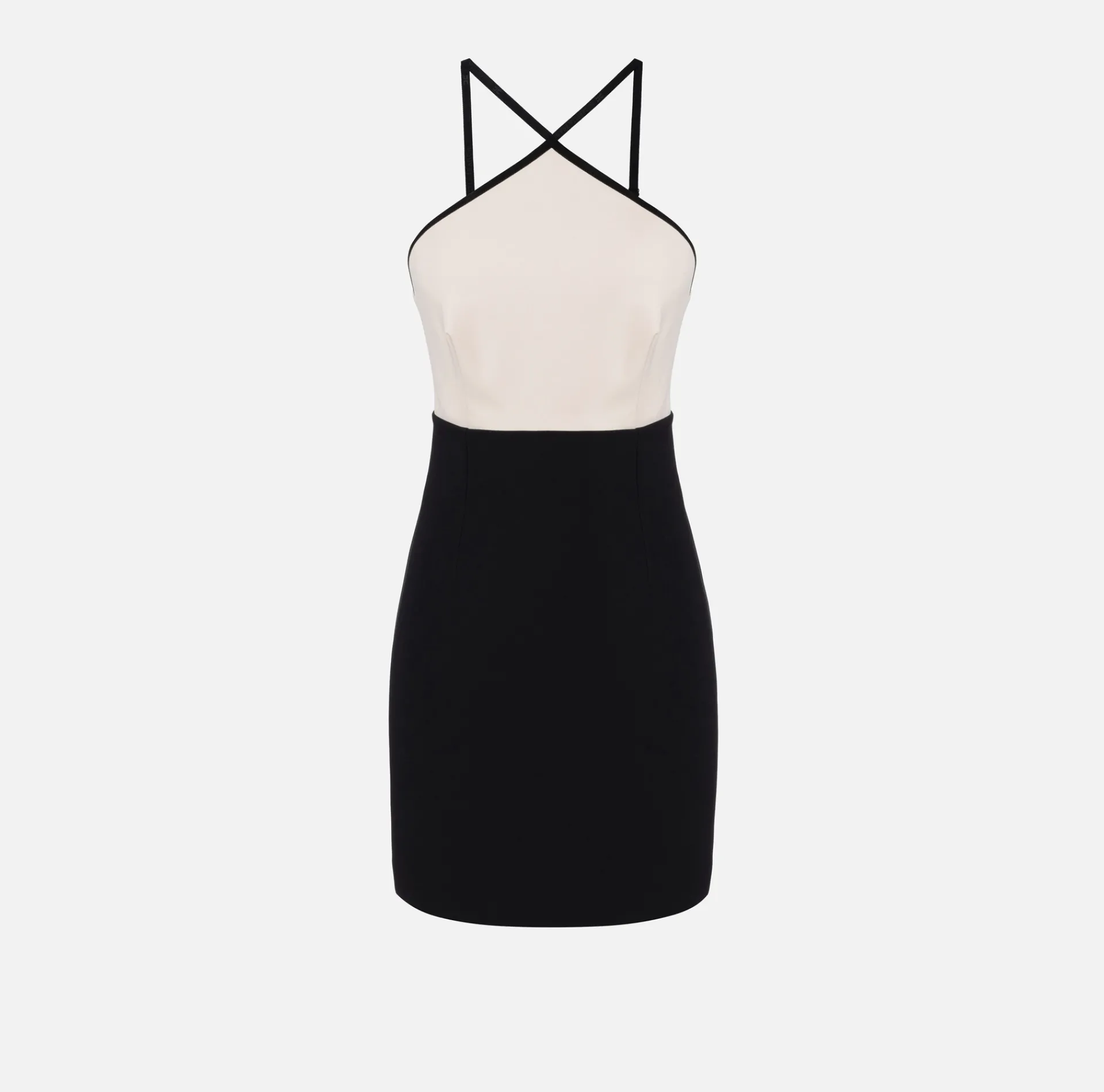 Elisabetta Franchi Mini Dresses|Dresses|Stretch crêpe two-tone mini-dress with logoed elastic Butter/Black