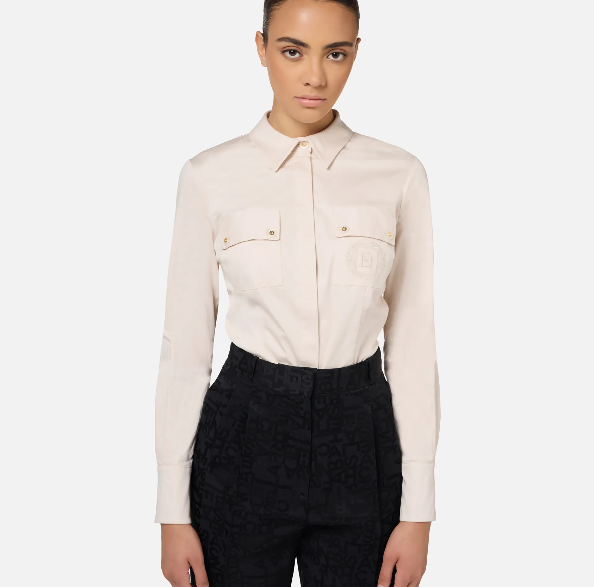Elisabetta Franchi Shirts And Blouses|Top And T-Shirts|Stretch poplin bodysuit-style shirt with cut-out Latex