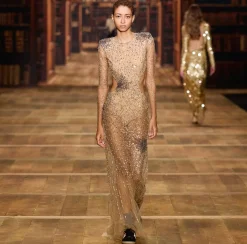 Elisabetta Franchi Red Carpet Dresses|Red Carpet|Stretch tulle red carpet dress embroidered with fireworks-effect sequins