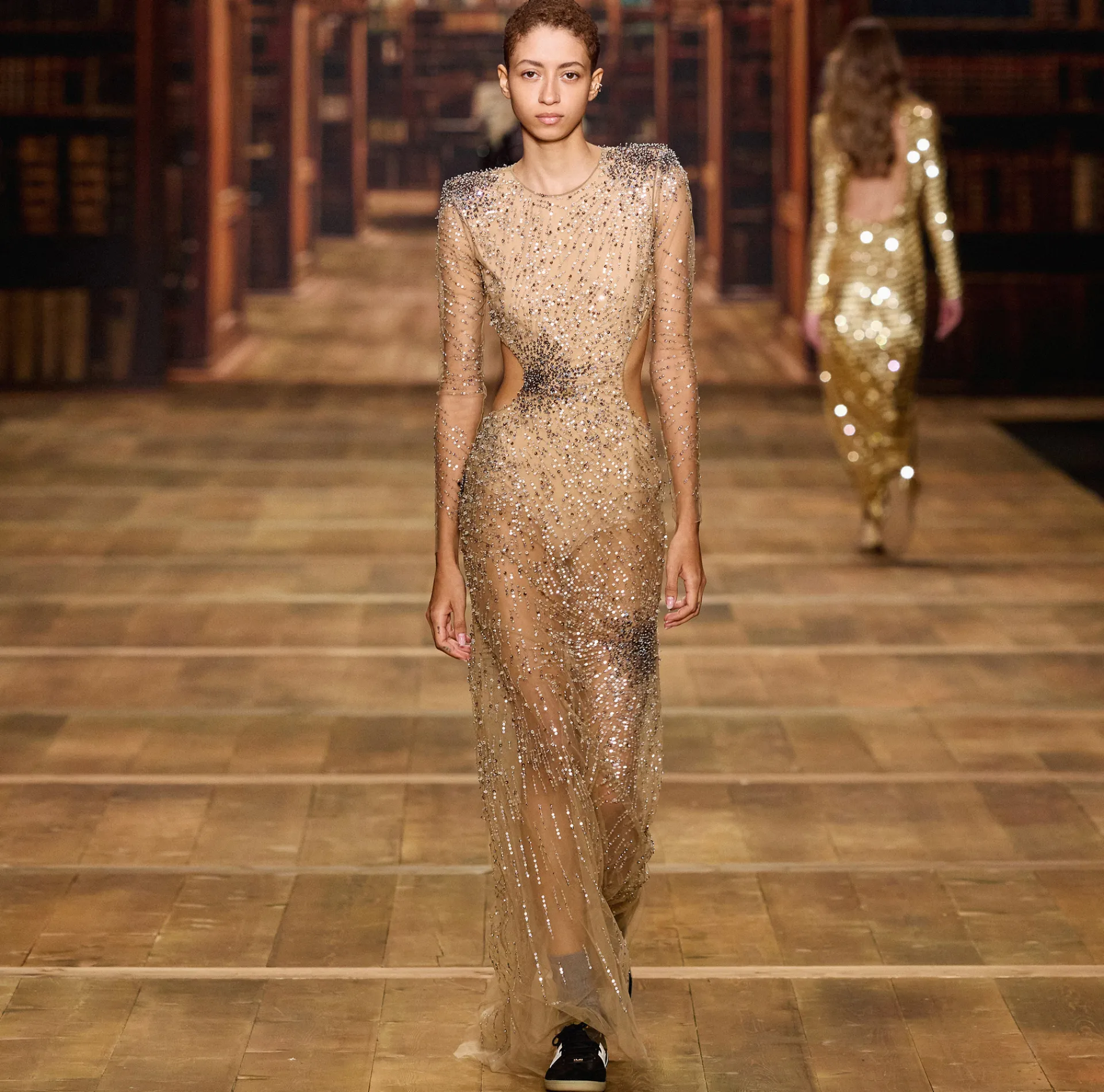 Elisabetta Franchi Red Carpet Dresses|Red Carpet|Stretch tulle red carpet dress embroidered with fireworks-effect sequins