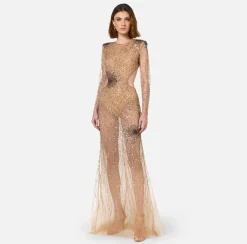 Elisabetta Franchi Red Carpet Dresses|Red Carpet|Stretch tulle red carpet dress embroidered with fireworks-effect sequins