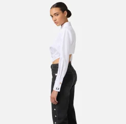 Elisabetta Franchi Shirts And Blouses|Striped cropped poplin shirt with asymmetric bottom White