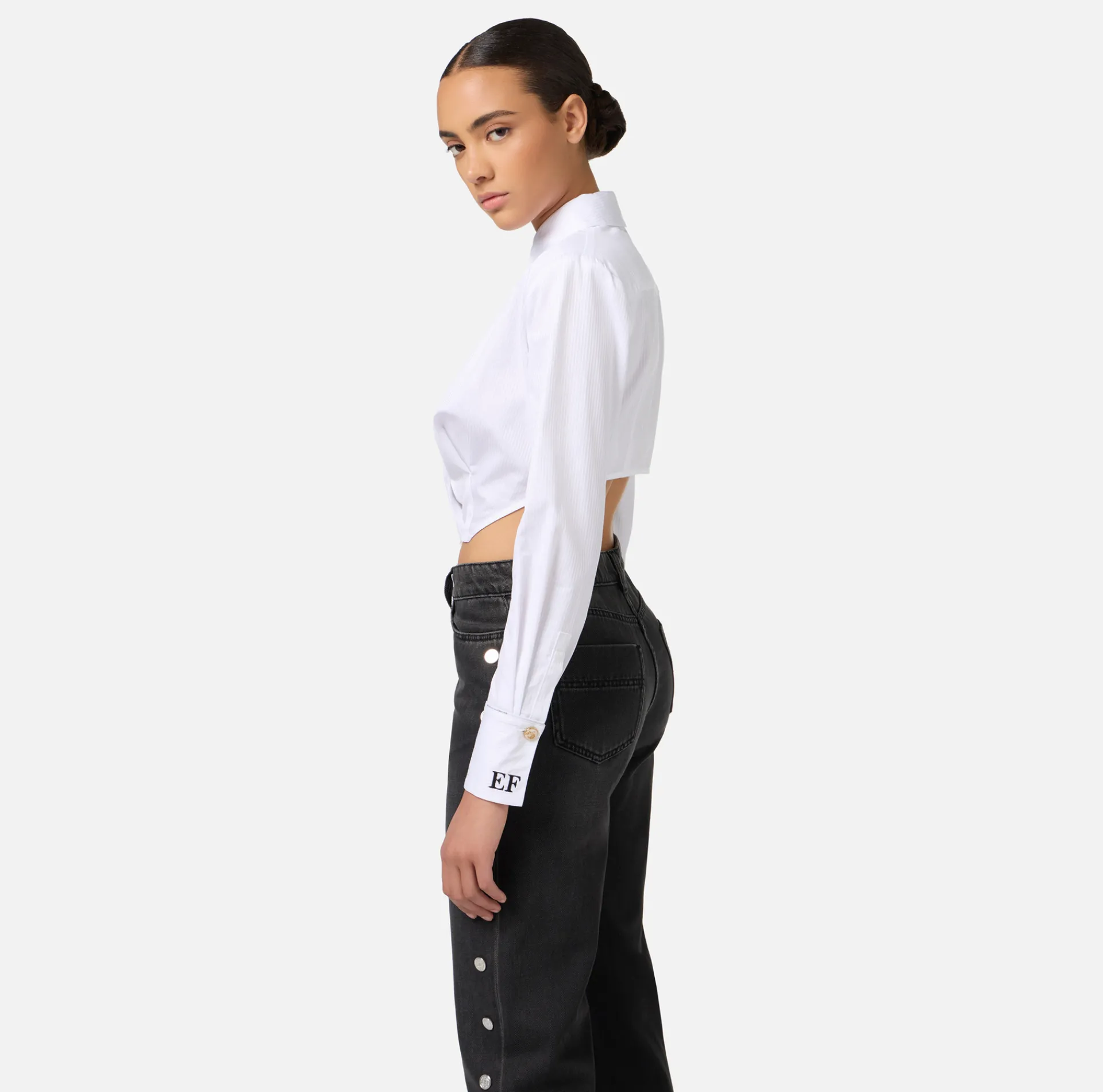 Elisabetta Franchi Shirts And Blouses|Striped cropped poplin shirt with asymmetric bottom White