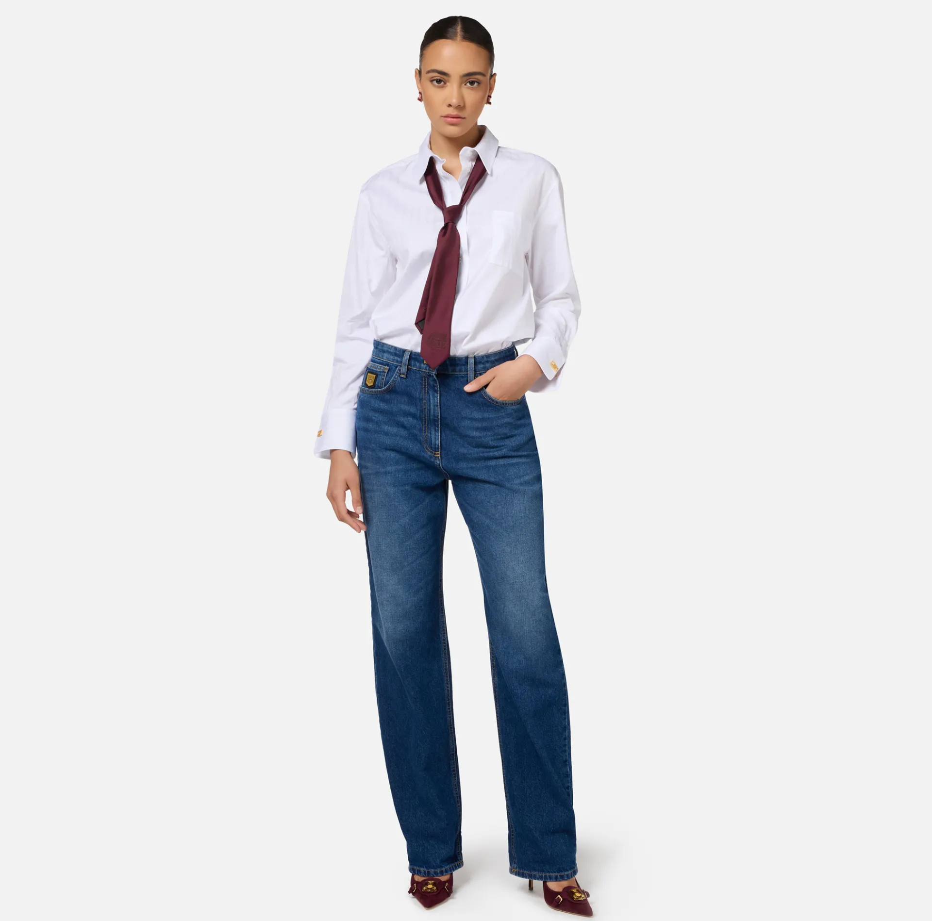 Elisabetta Franchi Shirts And Blouses|Striped jacquard poplin shirt with cufflinks White