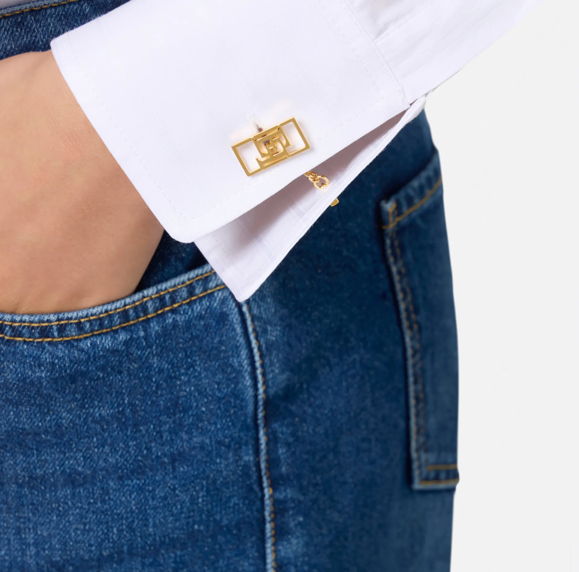 Elisabetta Franchi Shirts And Blouses|Striped jacquard poplin shirt with cufflinks White