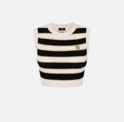 Elisabetta Franchi Top And T-Shirts|Striped lurex viscose cropped top