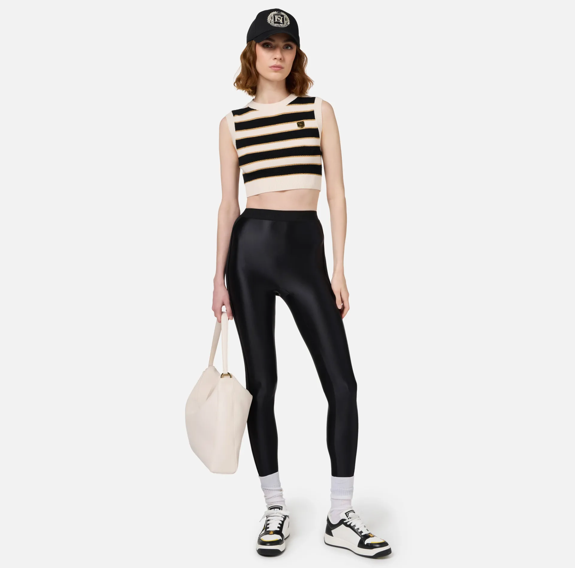 Elisabetta Franchi Top And T-Shirts|Striped lurex viscose cropped top