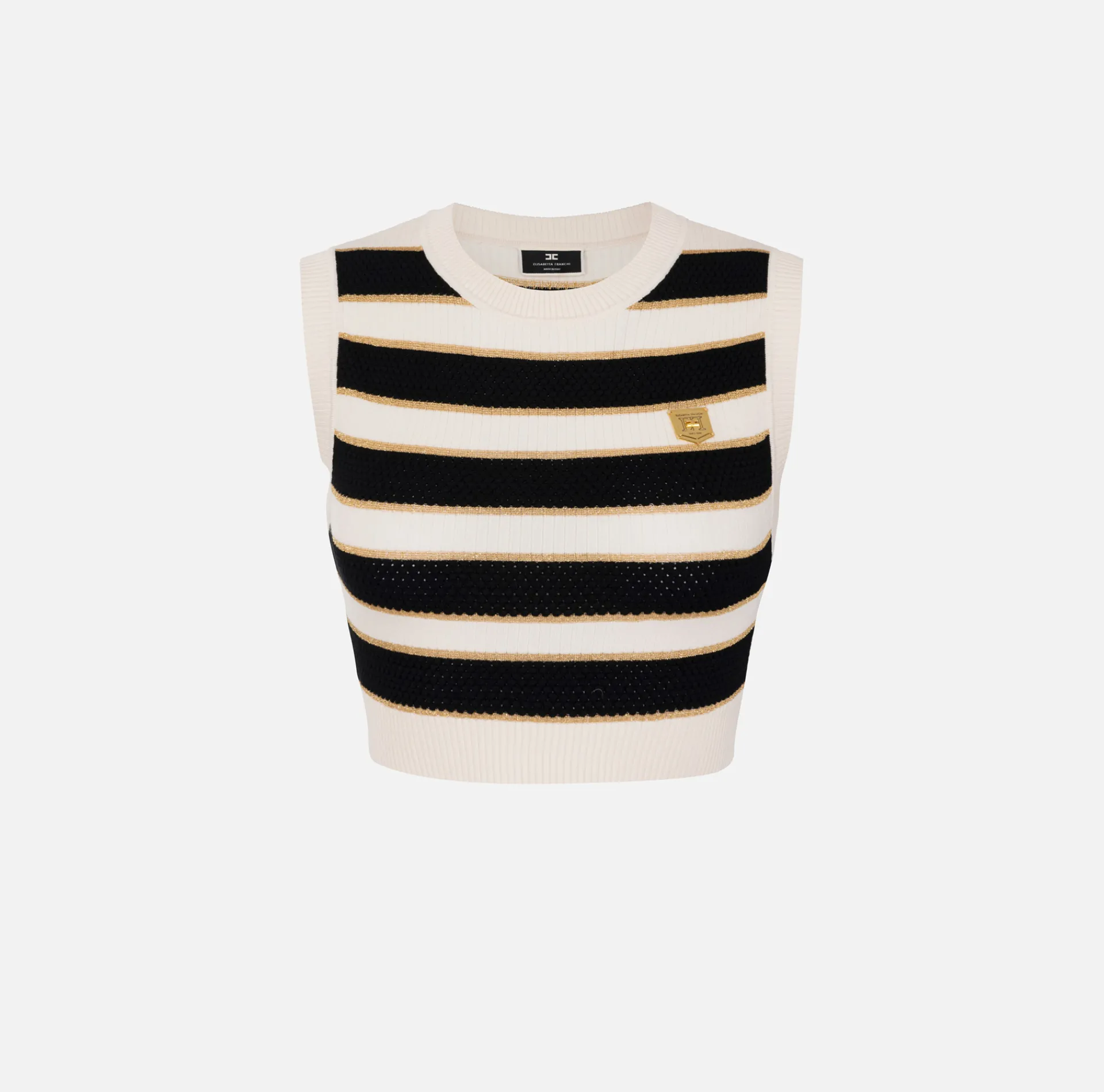 Elisabetta Franchi Top And T-Shirts|Striped lurex viscose cropped top Butter/Black