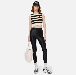 Elisabetta Franchi Top And T-Shirts|Striped lurex viscose cropped top Butter/Black