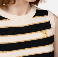 Elisabetta Franchi Top And T-Shirts|Striped lurex viscose cropped top Butter/Black