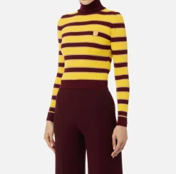 Elisabetta Franchi Knitwear And Sweatshirts|Striped lurex viscose cropped top RougeNoir/Mimosa