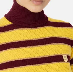 Elisabetta Franchi Knitwear And Sweatshirts|Striped lurex viscose cropped top RougeNoir/Mimosa