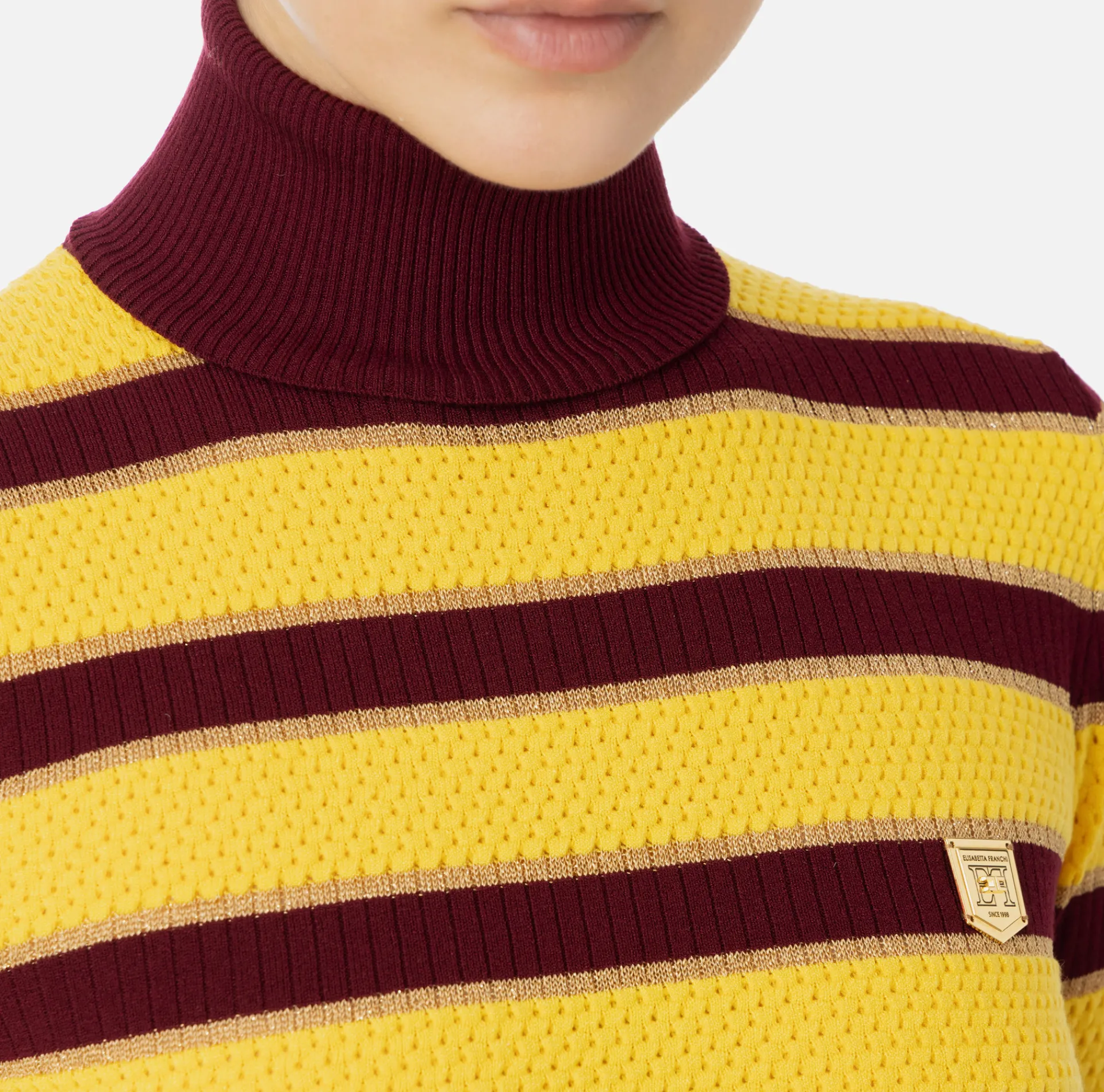 Elisabetta Franchi Knitwear And Sweatshirts|Striped lurex viscose cropped top RougeNoir/Mimosa