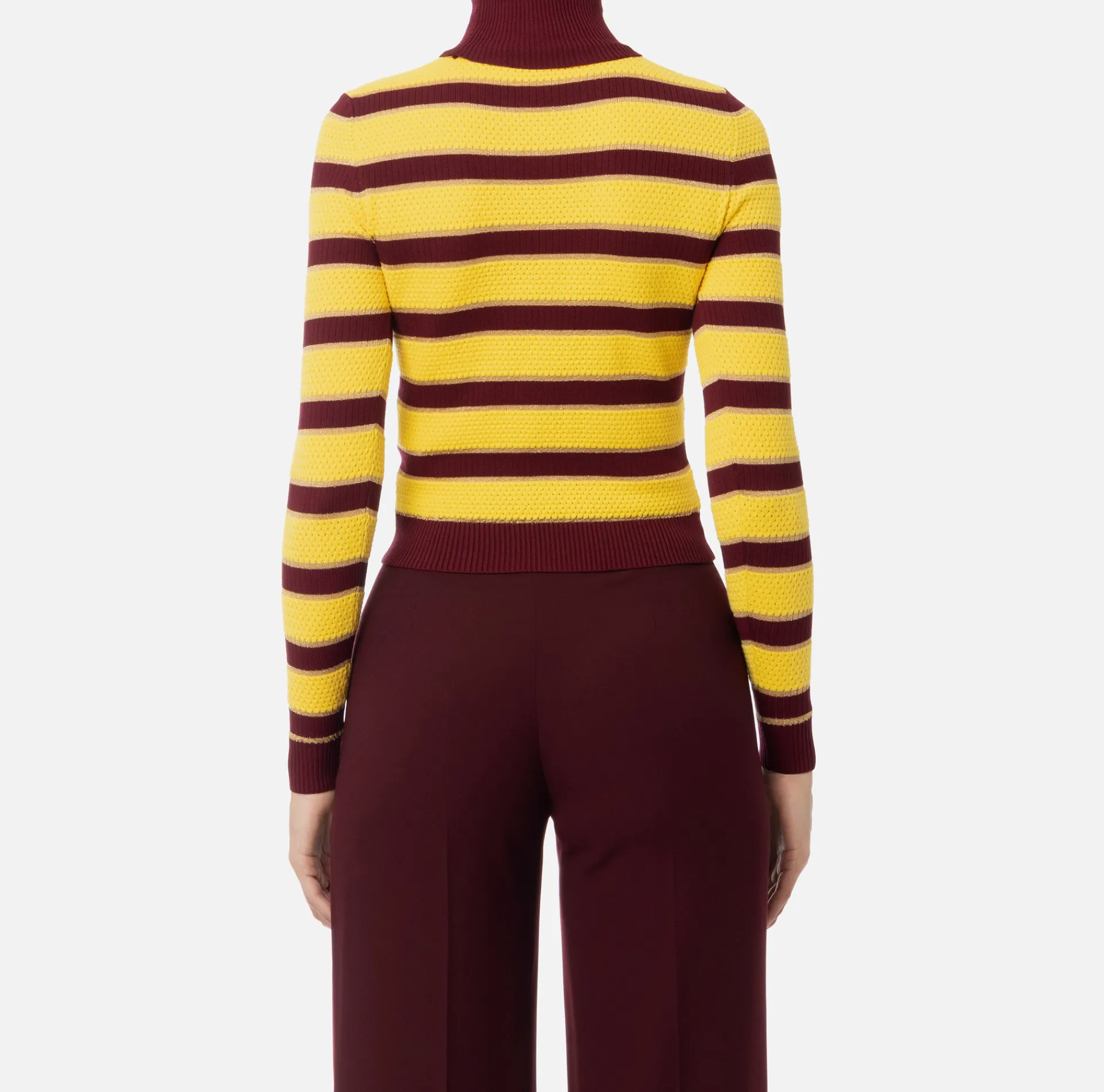Elisabetta Franchi Knitwear And Sweatshirts|Striped lurex viscose cropped top RougeNoir/Mimosa