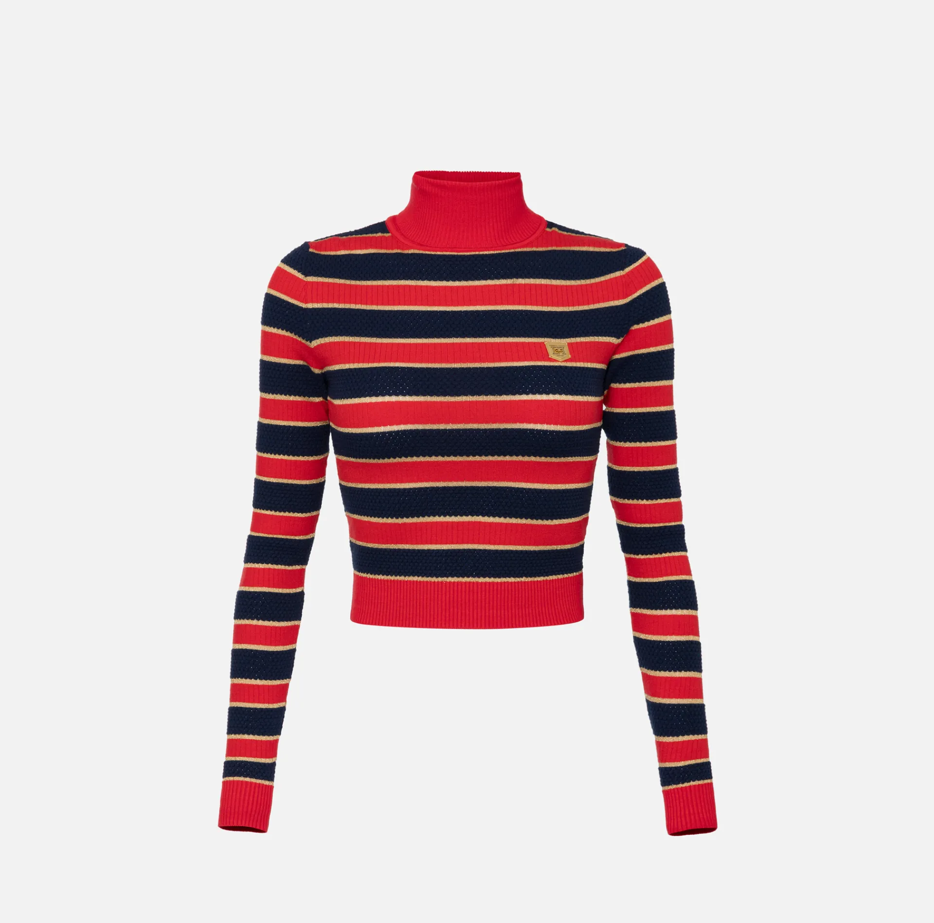 Elisabetta Franchi Knitwear And Sweatshirts|Striped lurex viscose cropped top RedPassion/BlueNavy