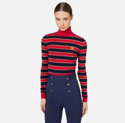 Elisabetta Franchi Knitwear And Sweatshirts|Striped lurex viscose cropped top RedPassion/BlueNavy