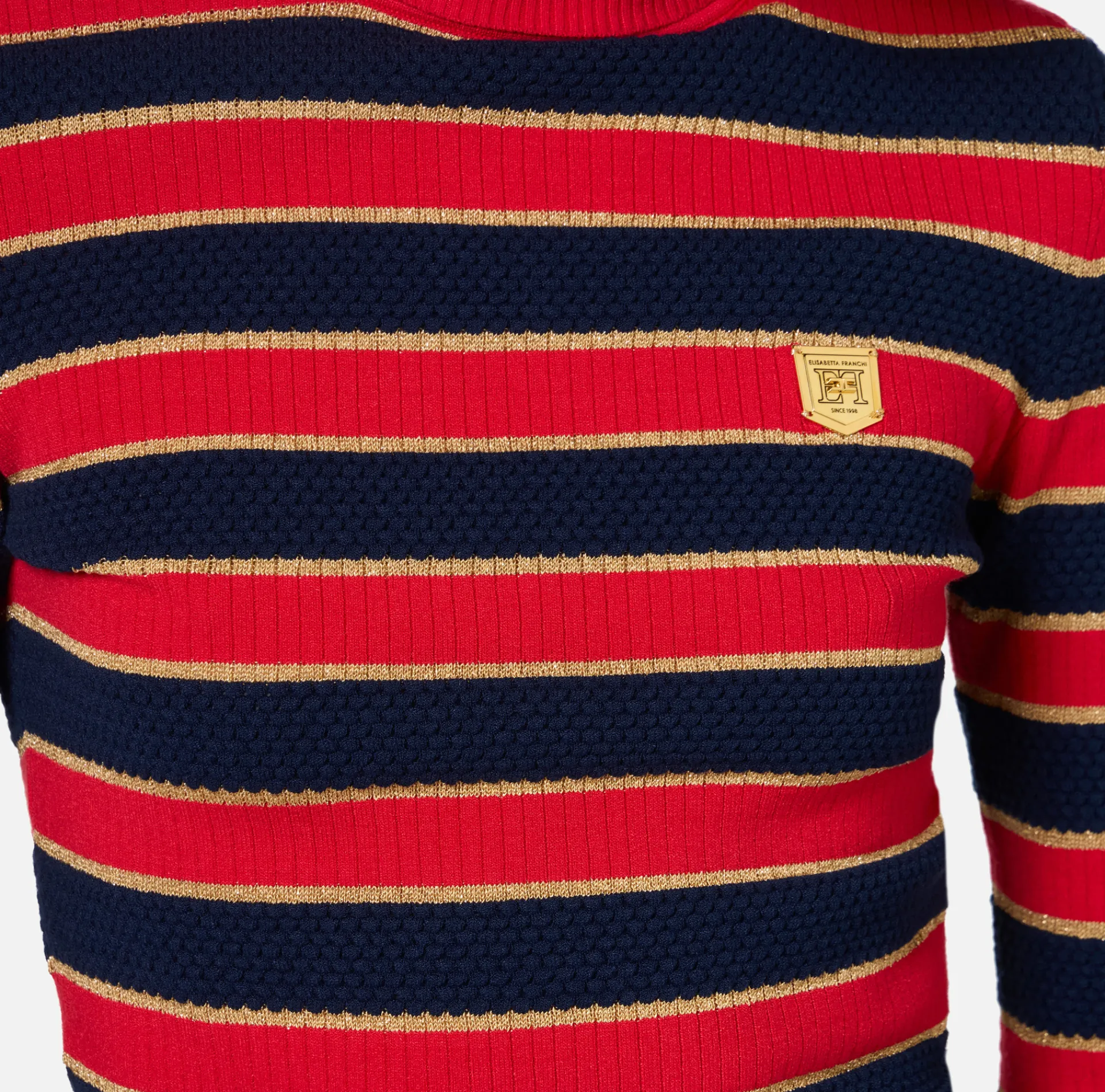 Elisabetta Franchi Knitwear And Sweatshirts|Striped lurex viscose cropped top RedPassion/BlueNavy