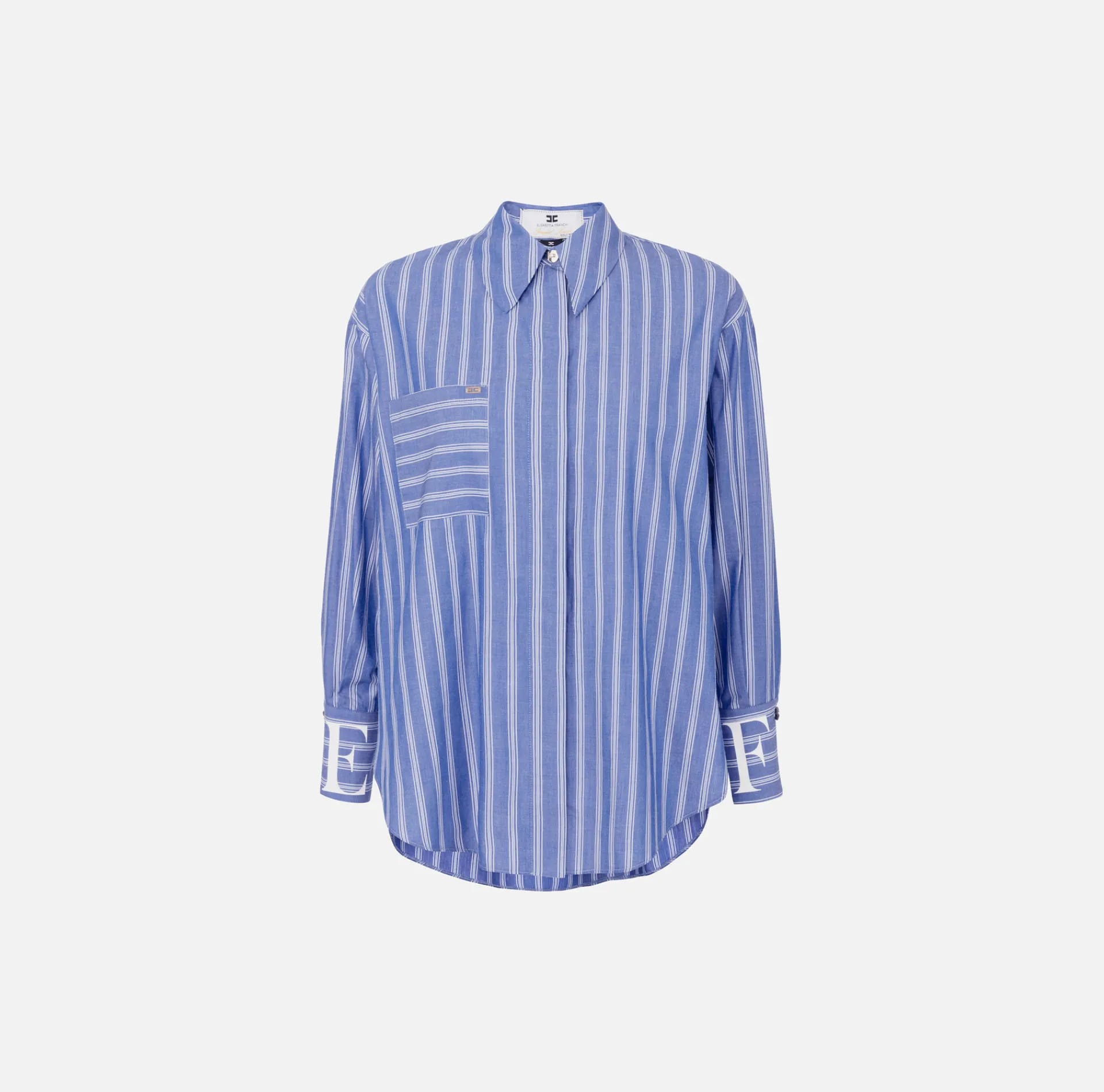 Elisabetta Franchi Shirts And Blouses|Striped poplin shirt with logo on cuffs Navy/White