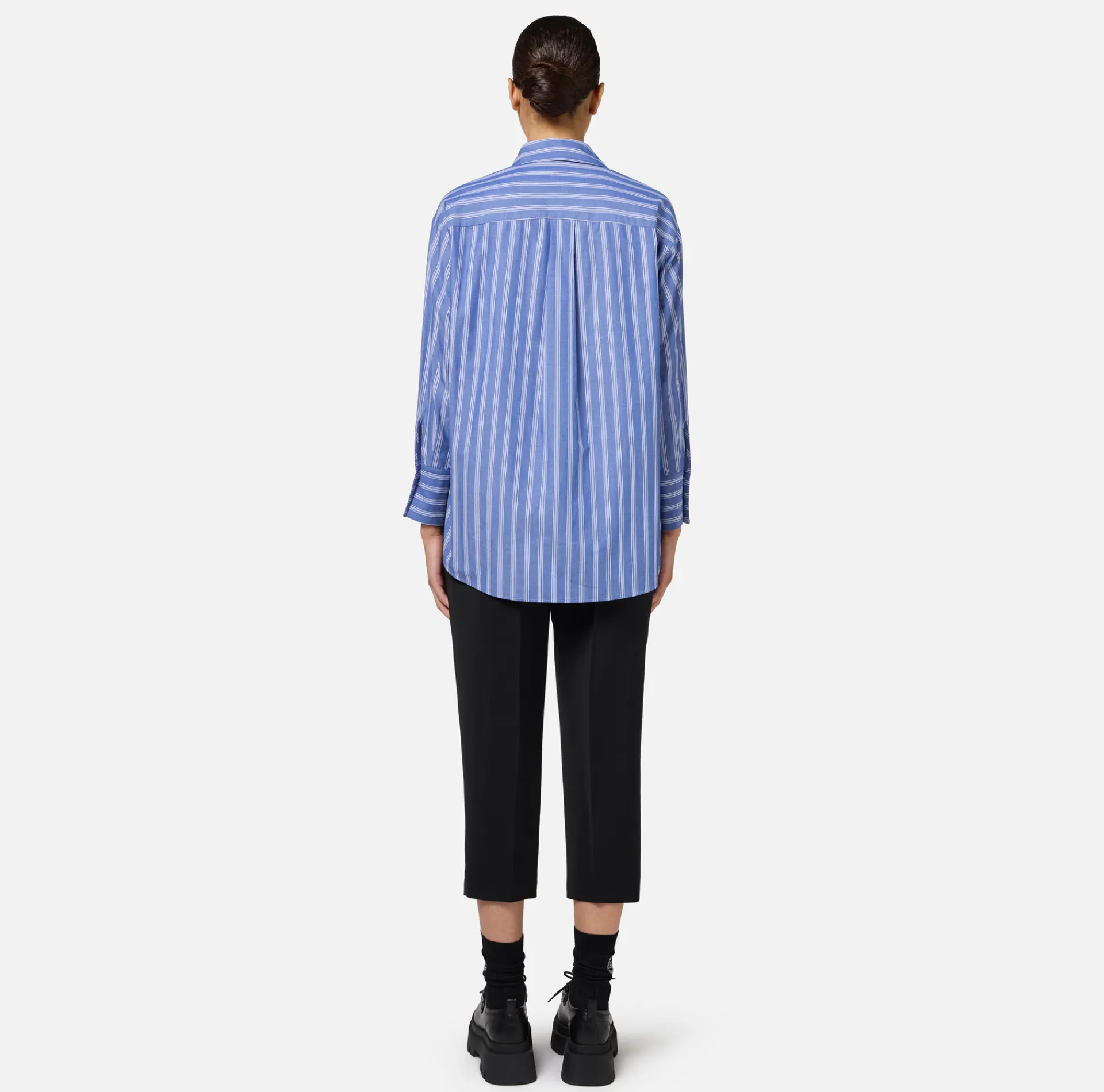 Elisabetta Franchi Shirts And Blouses|Striped poplin shirt with logo on cuffs Navy/White