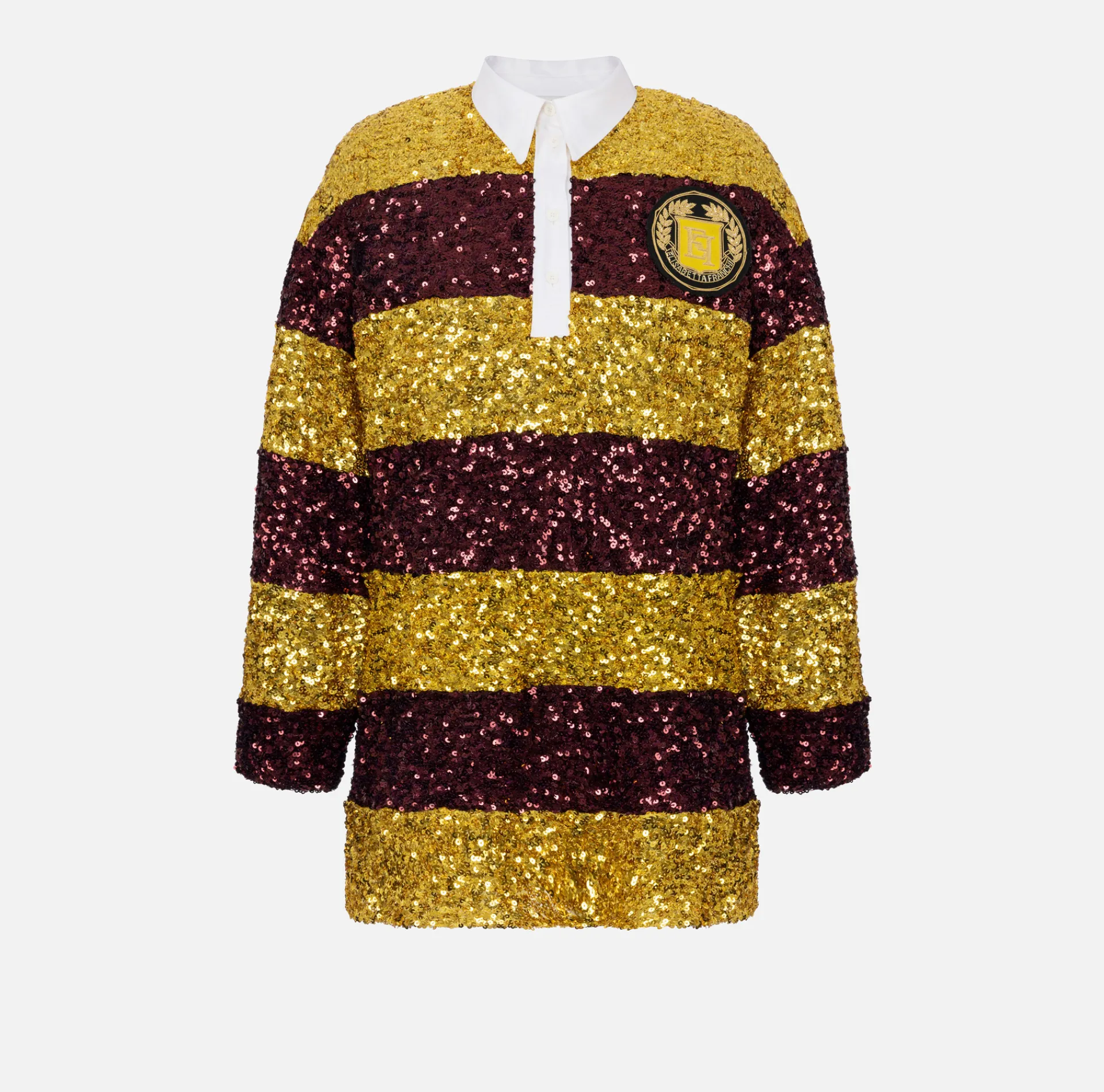 Elisabetta Franchi Mini Dresses|Dresses|Striped sequin mini-dress with shirt collar Mimosa/RougeNoir