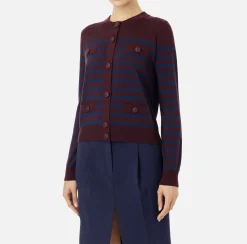 Elisabetta Franchi Knitwear And Sweatshirts|Striped wool cardigan Gold