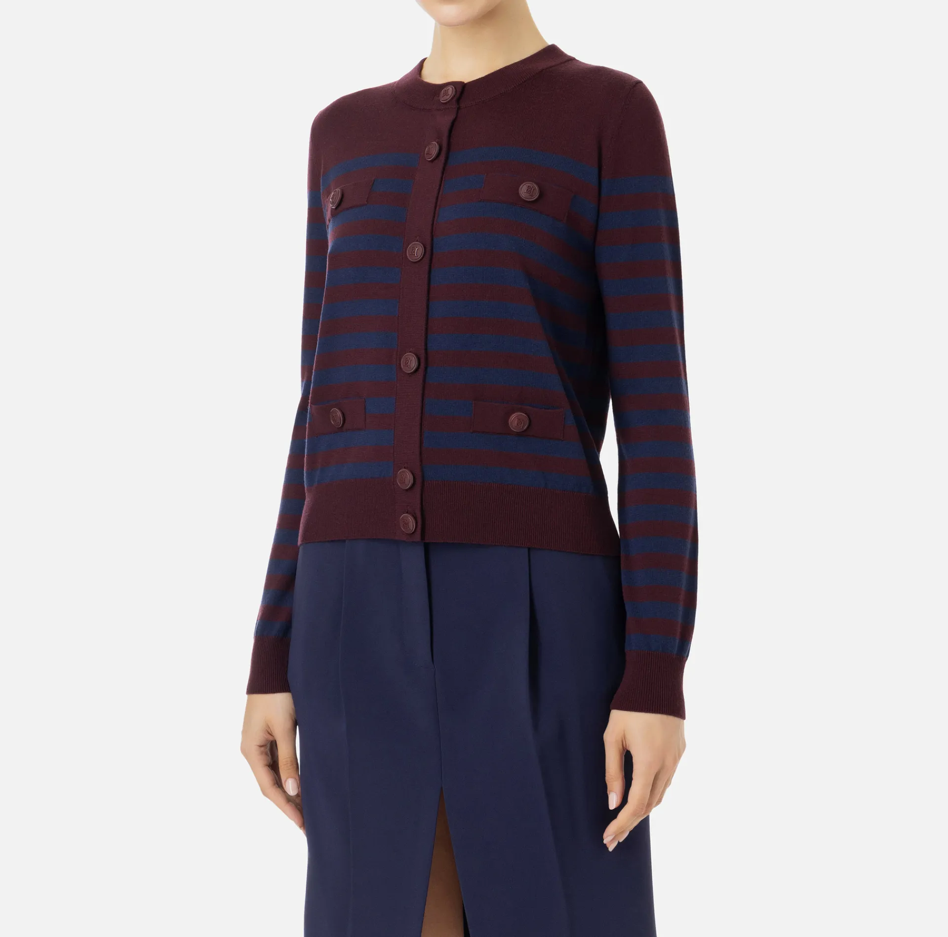 Elisabetta Franchi Knitwear And Sweatshirts|Striped wool cardigan Gold